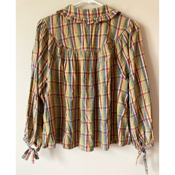 DOEN Billie Jean Top in Rainbow Plaid Print S - Picture 9 of 9